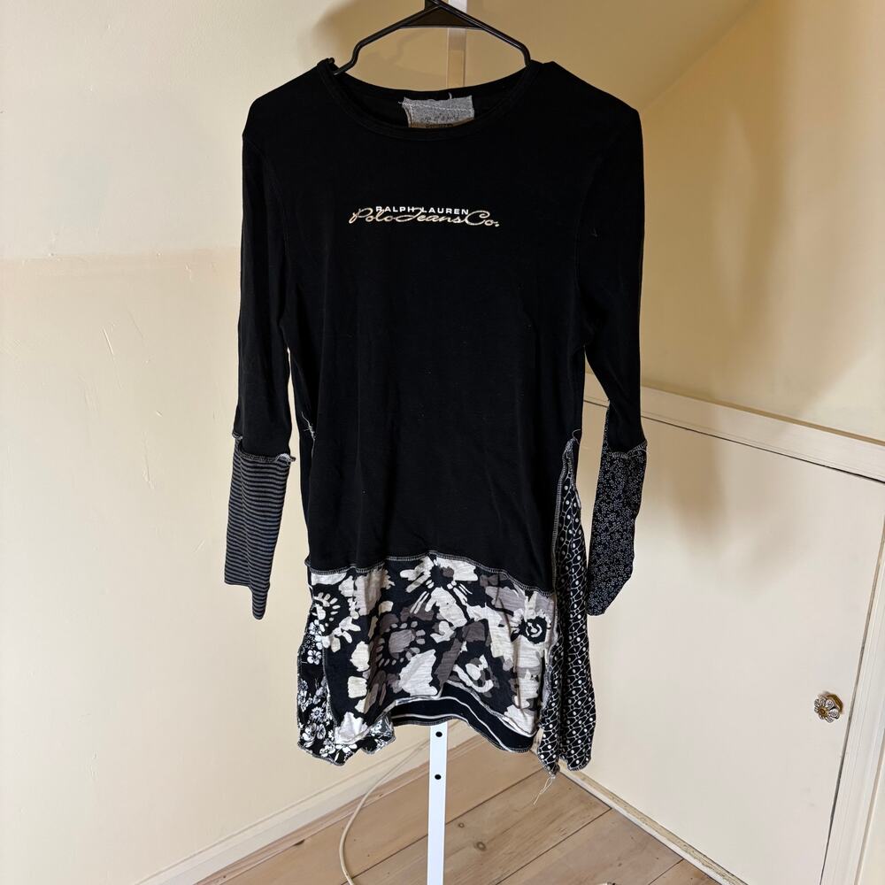 Ralph Lauren Polo Jeans Co. EUC Women's Recycled Knit Tunic Top Black Floral M
